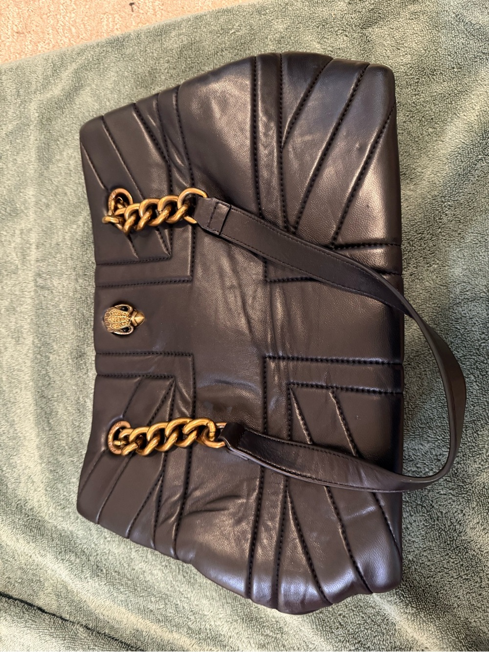Kurt Geiger Black Quilted Leather Shoulder Bag with Gold Chain Detail